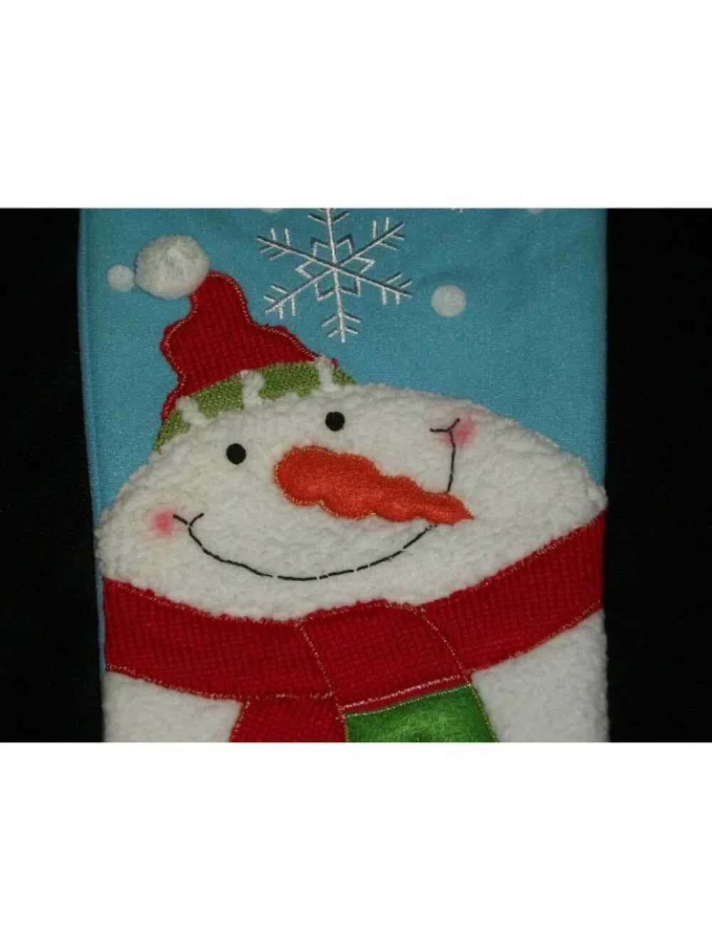 Blue Snowman Scarf Snowflake Christmas Stocking Holiday Decoration Sherpa Pom